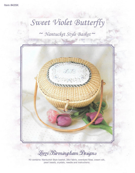 Lorri Birmingham Sweet Violet Butterfly Nantucket Style Basket cross stitch kit