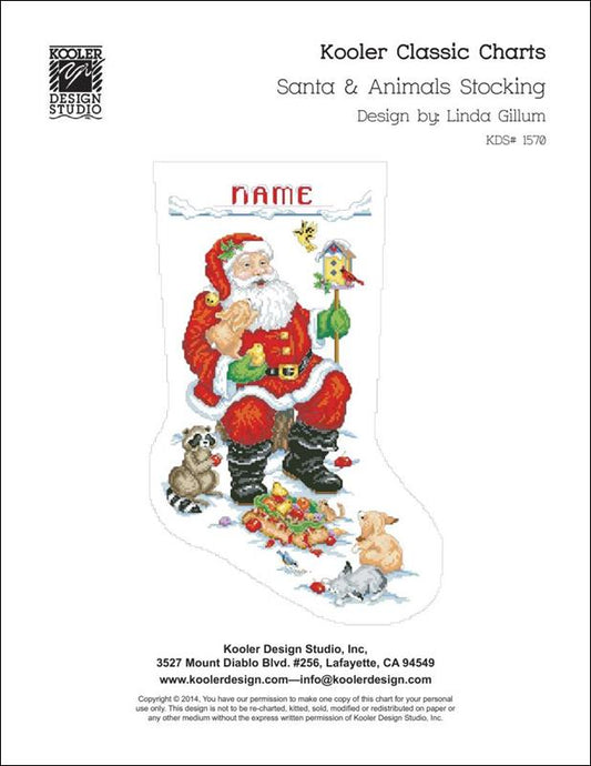 Kooler Design Studios Santa & Animals Stocking KDS# 1570 christmas cross stitch pattern
