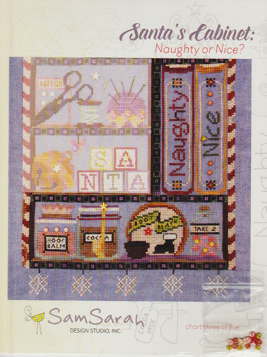 Sam Sarah Santa's Cabinet: Naughty or Nice christmas cross stitch patern