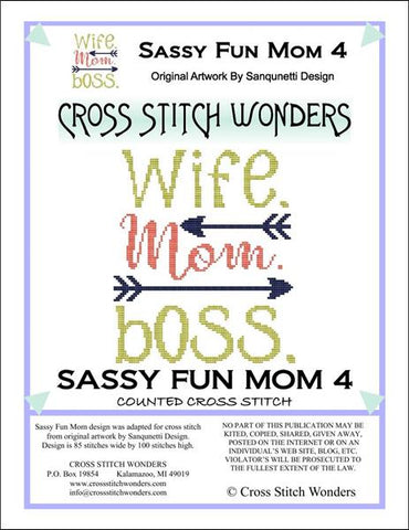 Cross Stitch Wonders Marcia Manning Sassy Fun Mom - Wife Mom Boss Cross stitch pattern