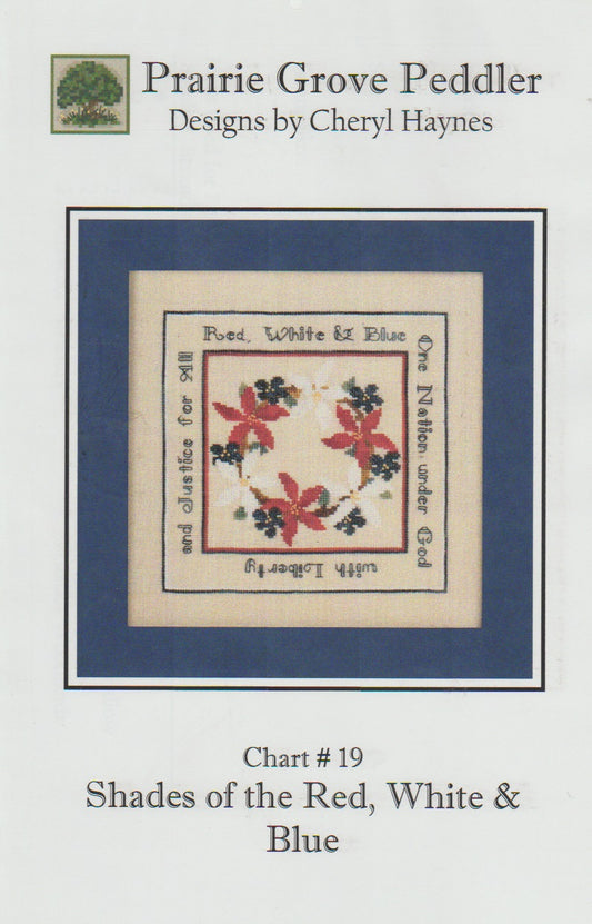 Prairie Grove Peddler Shades of Red, White & Blue 19 patriotic cross stitch pattern