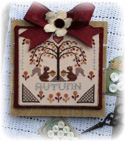 Annie Beez Folk Art Sheltering Tree - Autumn squirrel cross stitch pattern