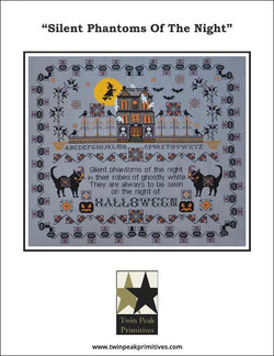 Twin Peak Primitives Silent Phantom of the Night halloween cat cross stitch pttern