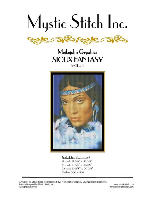 Mystic Stitch Sioux Fantasy MGL-20 native american cross stitch pattern