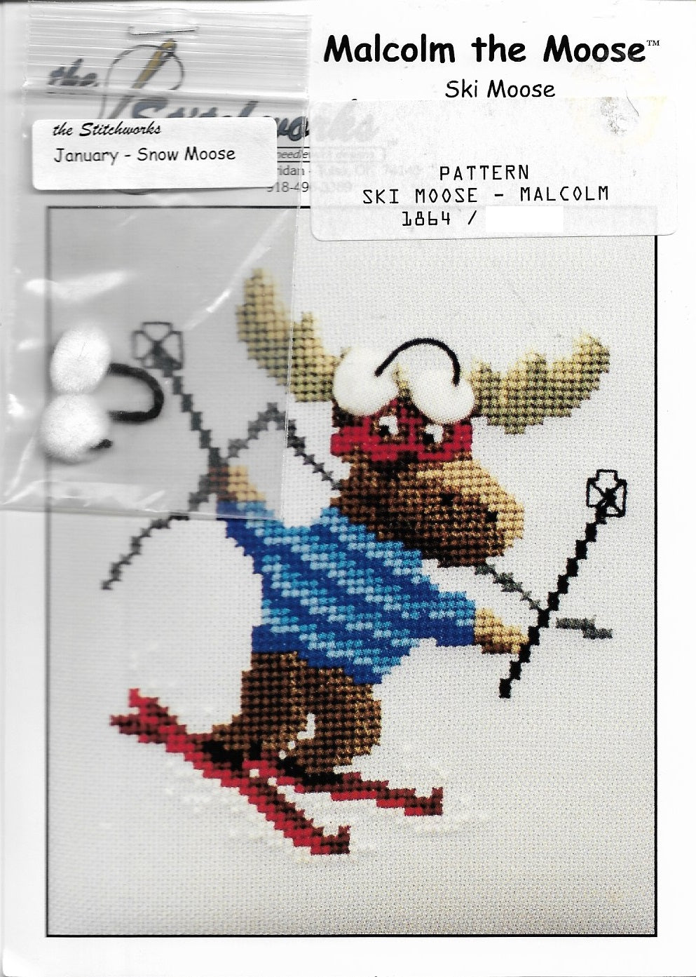 StitchWorks Ski Moose Malcolm cross stitch pattern