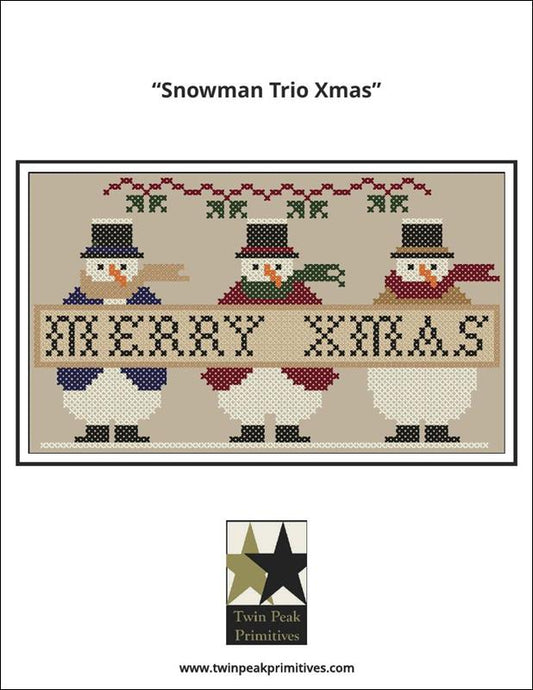 Twin Peak primitivesSnowman Trio Xmas cross stitch pattern
