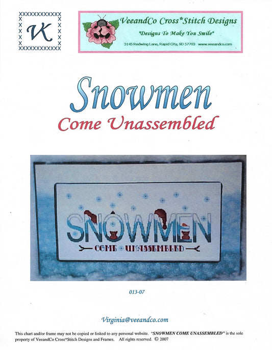 VeeandCo Snowmen Come Unassembled cross stitch pattern