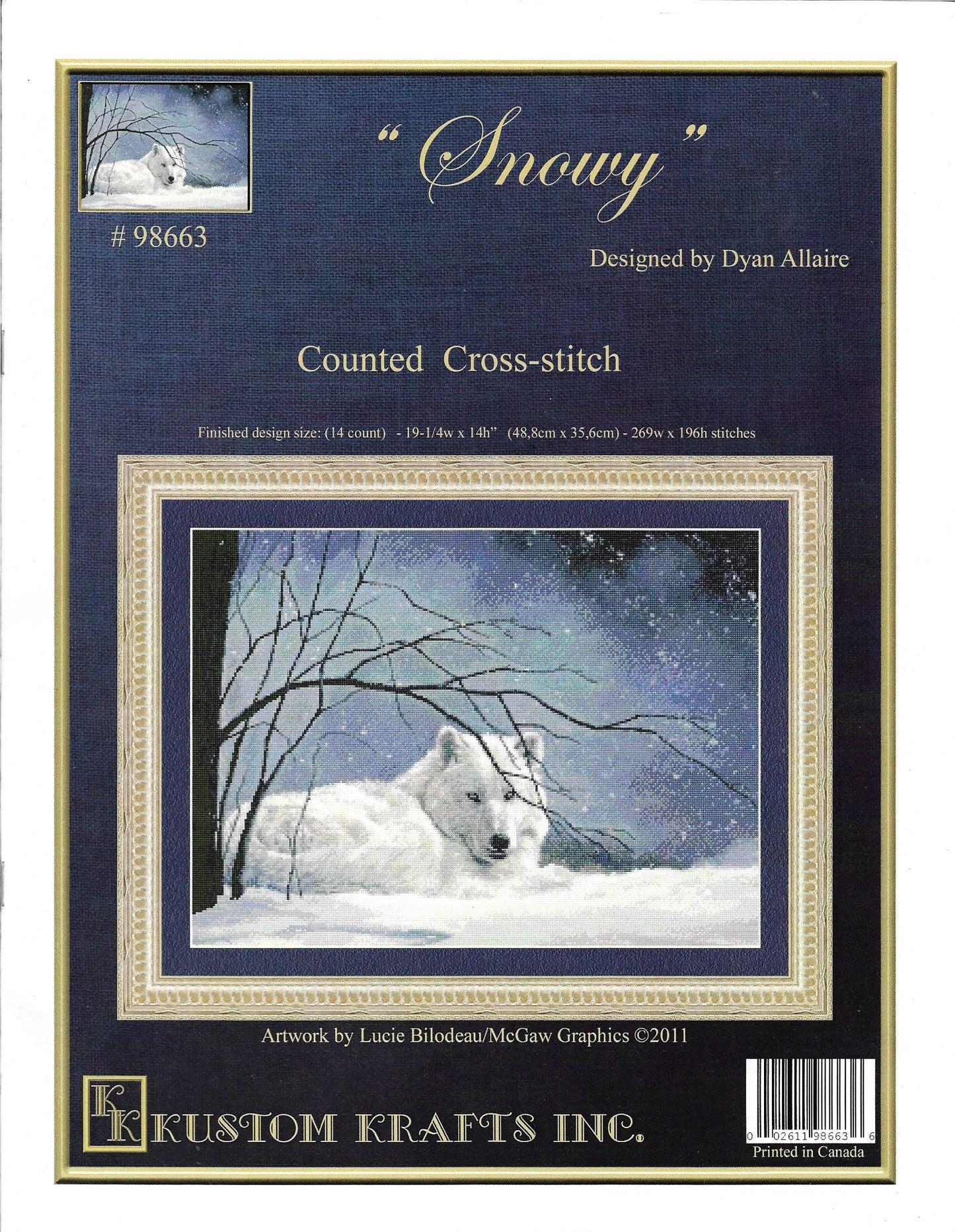 Kustom Krafts Snowy 98663 wolf cross stitch pattern