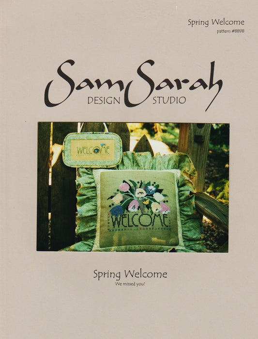 Sam Sarah Spring Welcome cross stitch pillow pattern
