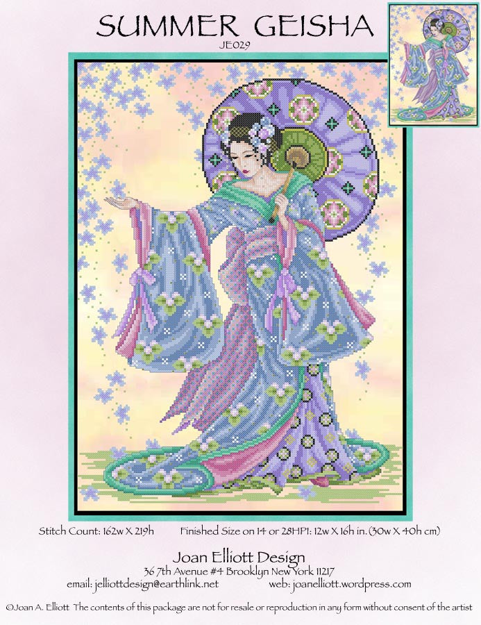 Joan Elliot Summer Geisha JE029 asian cross stitch pattern