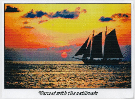 Gold Milky Sunset With The Sailboats cross stitch kit