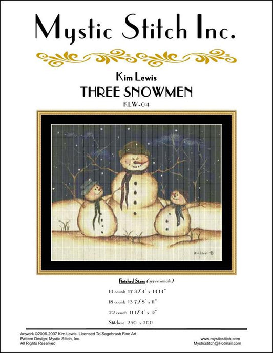 Mystic Stitch Three Snowmen KLW-04 cross stitch pattern