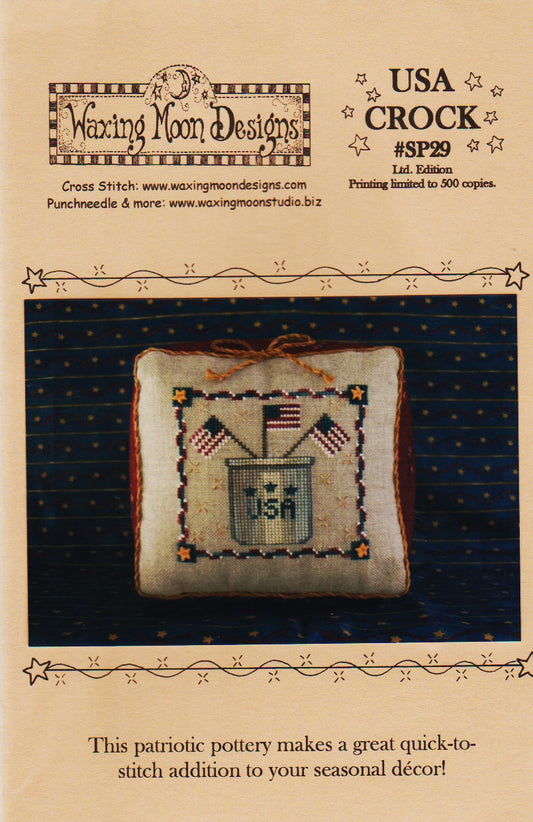Waxing Moon USA Crock SP29 patriotic cross stitch pattern