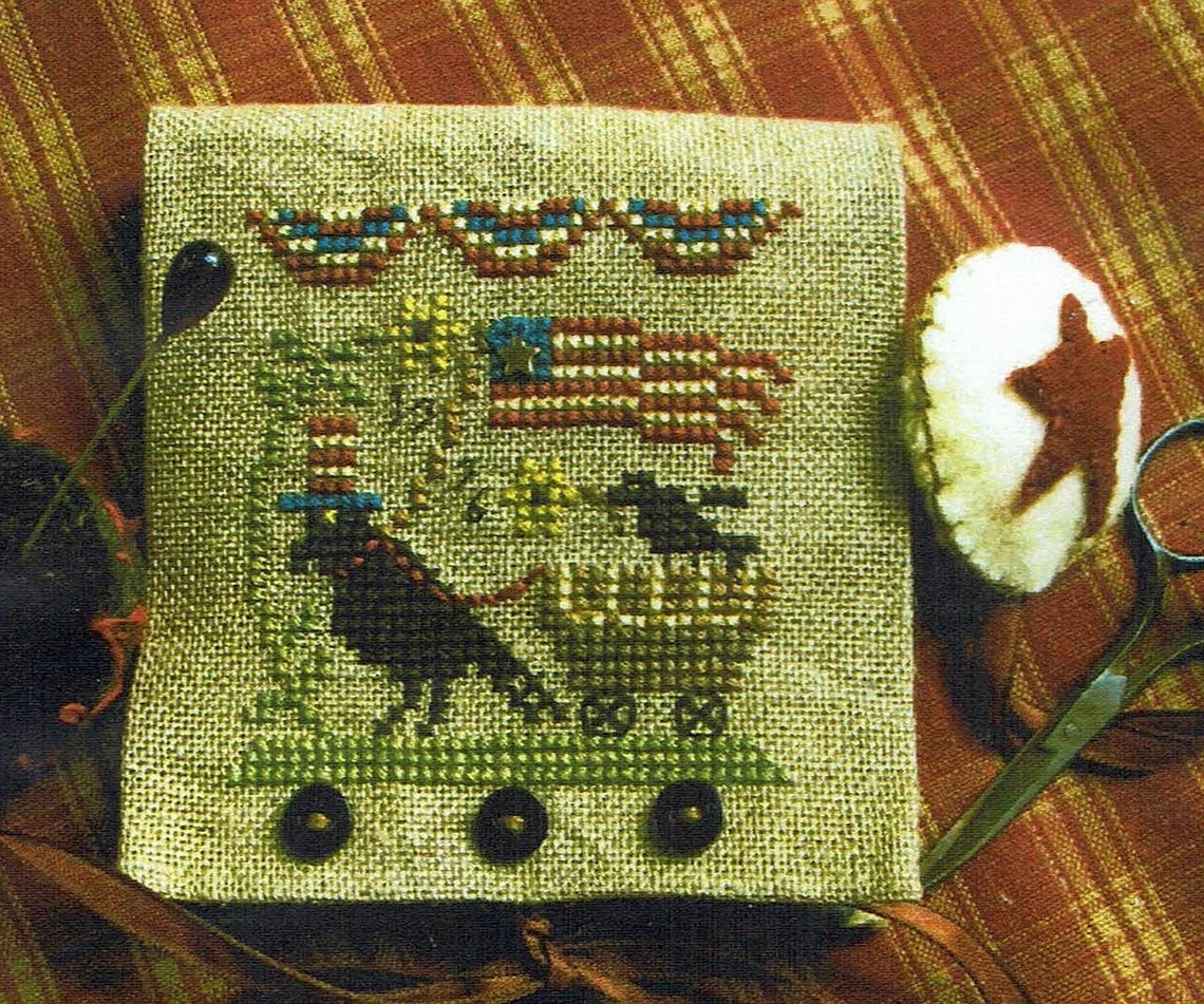 Homespun Elegance Uncle Sam Crow needle case & scissor fob cross stitch pattern