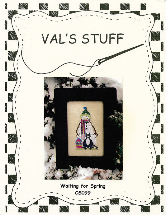 Val's Stuff  Waiting For Spring CS099 snowman cross stitch pattern