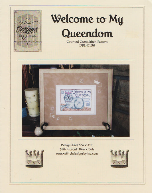 Designs by Lisa Welcome to My Queendom DBL-C156 cat cross stitch pattern
