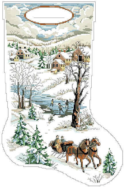Kooler Design Studios Winter Scene KDS1769 Christmas Stocking cross stitch pattern