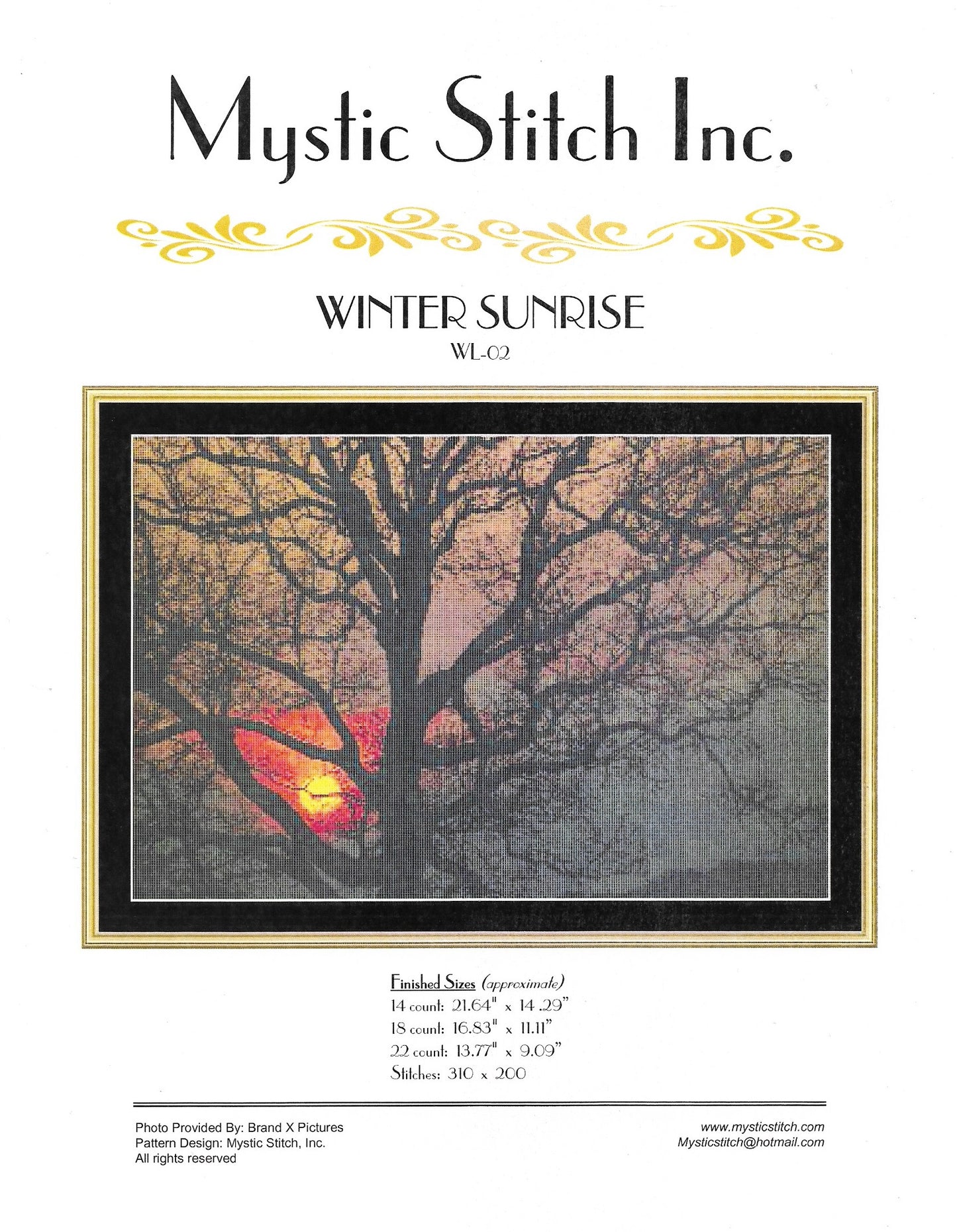 Mystic Stitch Winter Sunrise WL-02 cross stitch pattern