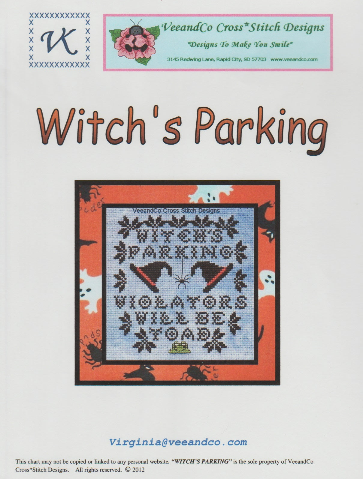 VeeandCo Witch's Parking halloween cross stitch pattern