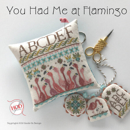 Hands on Design You Had Me at Flamingo cross stitch pattern