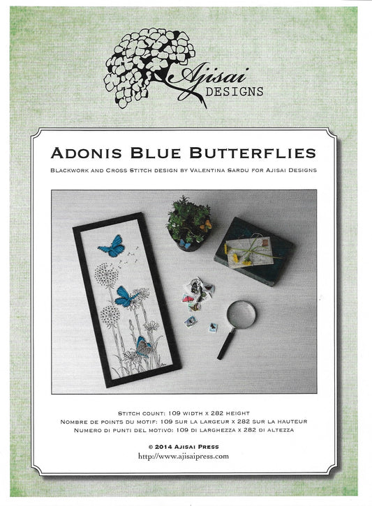 Ajisai Adonis Blue Butterflies cross stitch pattern