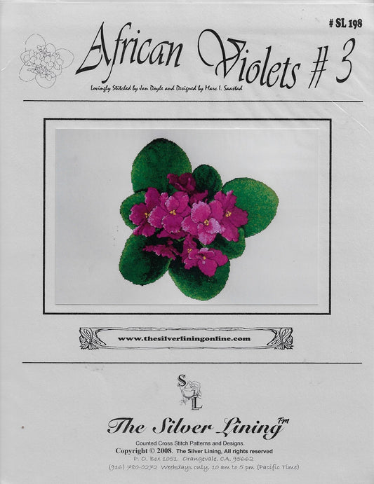 Silver Lining African Violets #3 flower cross stitch pattern