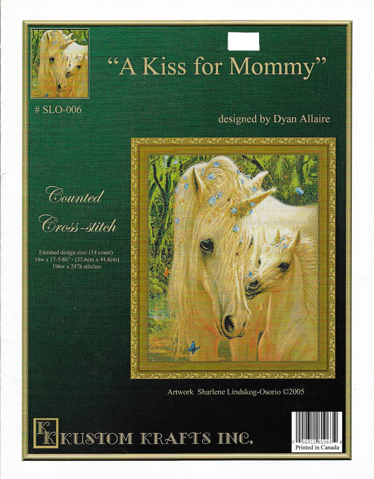 kustom Krafts A Kiss For Mommy SLO-006 Unicorn cross stitch pattern