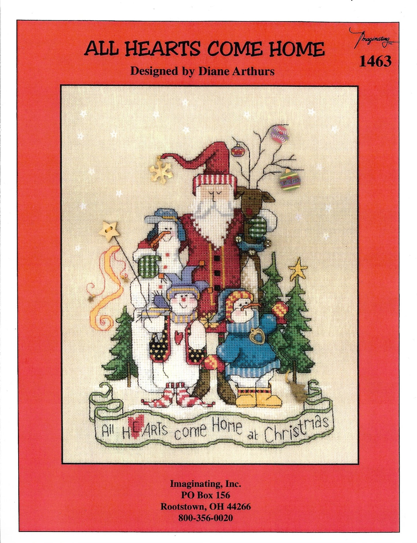 Imaginating All Hearts Come Home1463 christmas snowman santa cross stitch pattern