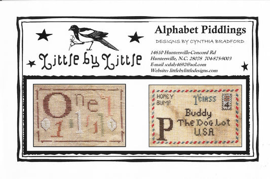 Little by Little Alphabet Piddlings cross stitch pattern