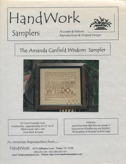 HandWork The Amanda Canfield Wisdom Sampler cros stitch pattern