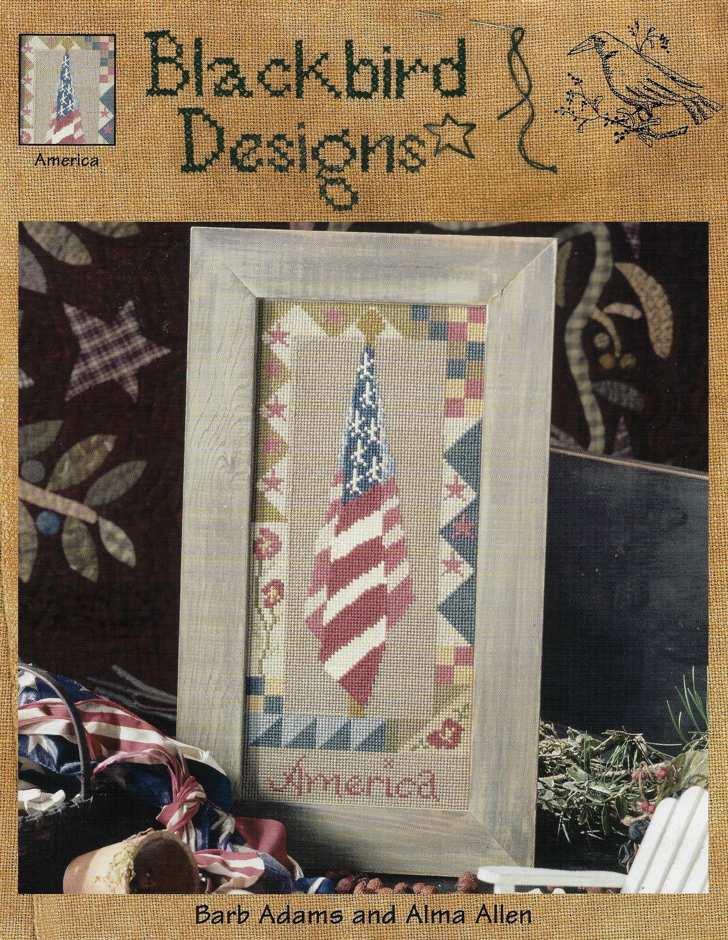 Blackbird America OOP flag cross stitch chart