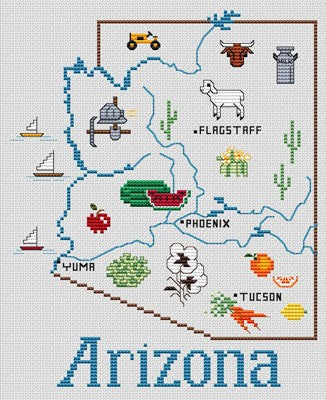 Sue Hillis Arizona state map cross stitch pattern