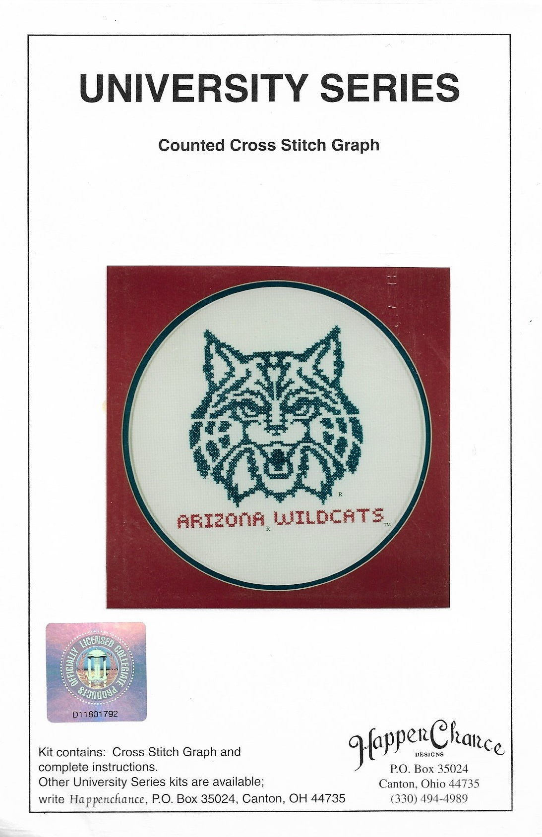 HappenChance Arizona Wildcats University cross stitch pattern