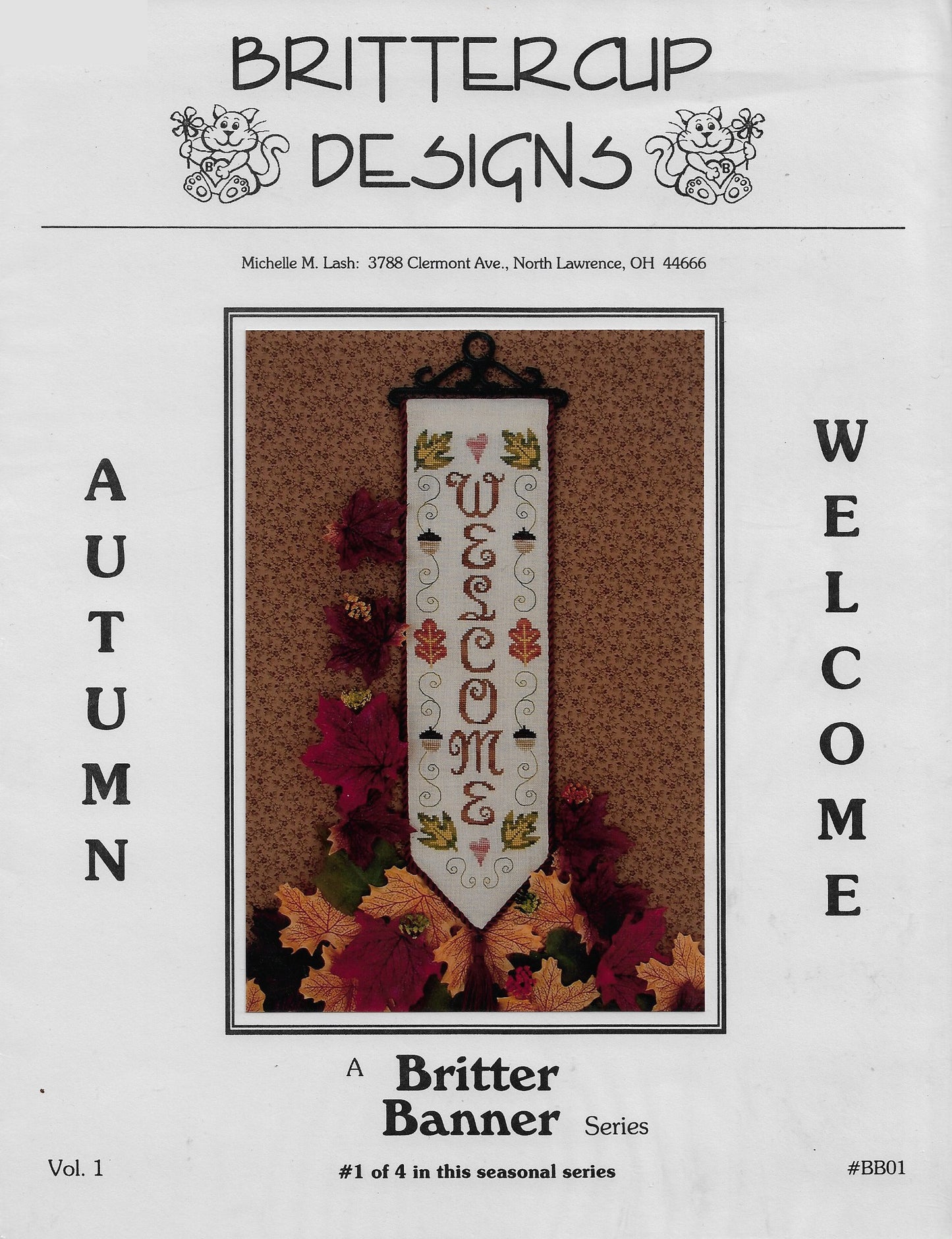 Brittercup Autumn Welcome banner cross stitch pattern