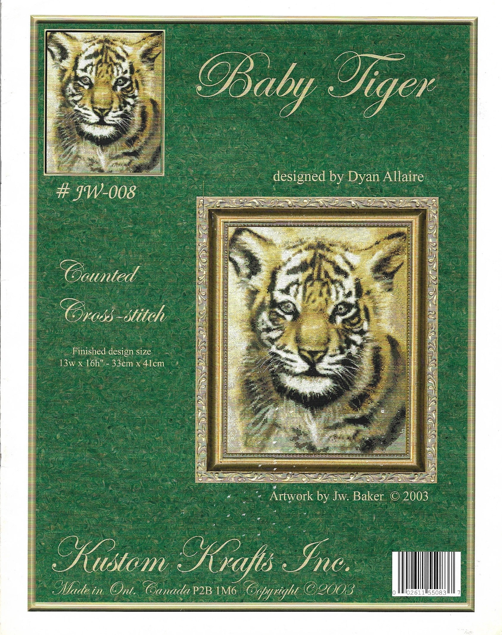 Kustom Kraft Baby Tiger JW-008 cross stitch pattern