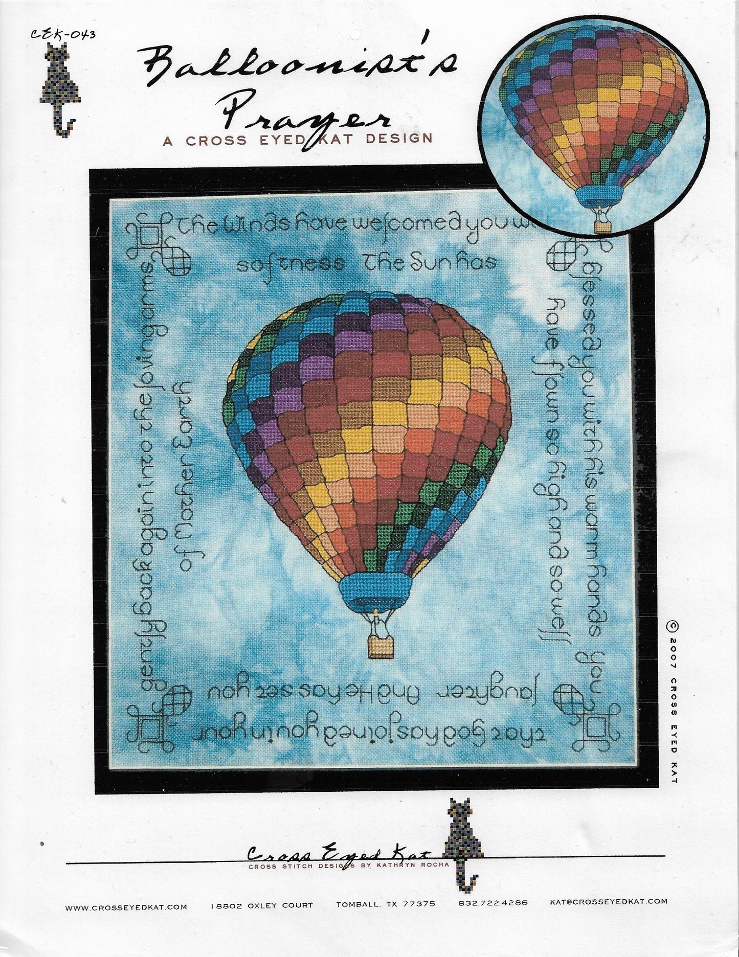 Cross Eyed Kat Balloonist's Prayer cross stitch pattern