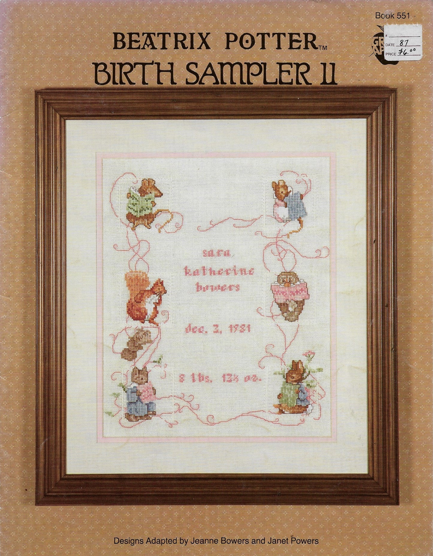 Green Apple Co. Beatrix Potter Birth Sampler cross stitch pattern