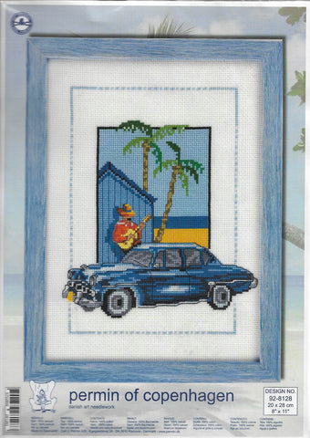 Permin of Copenhagen Blue Car 92-8128 cross stitch kit