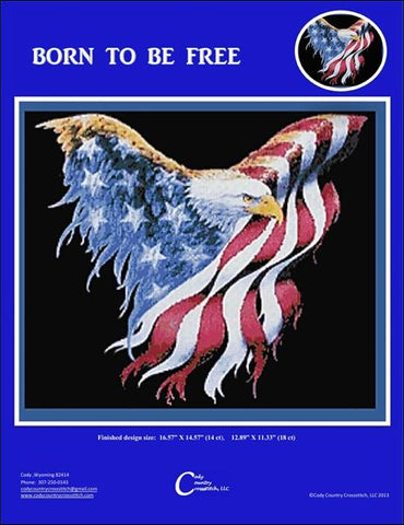 Cody Country Born to be Free eagle flag cross stitch pattern