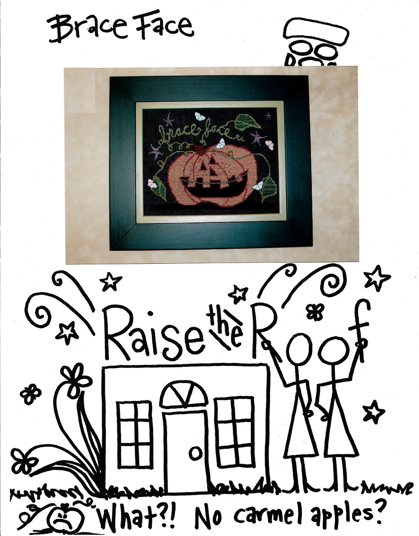 Raise the Roof Brace face halloween cross stitch pattern