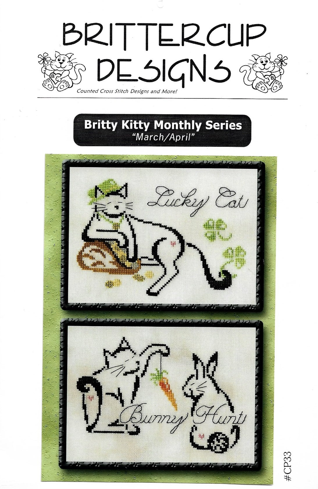 Brittercup Designs Britty Kitties March/April cat cross stitch pattern