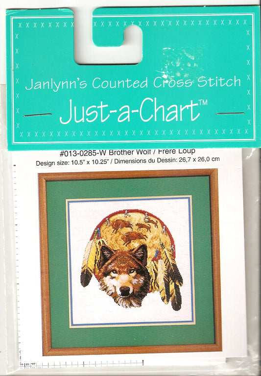 JanLynn Just-A-Chart Brother Wolf 013-0285-W native american cross stitch pattern