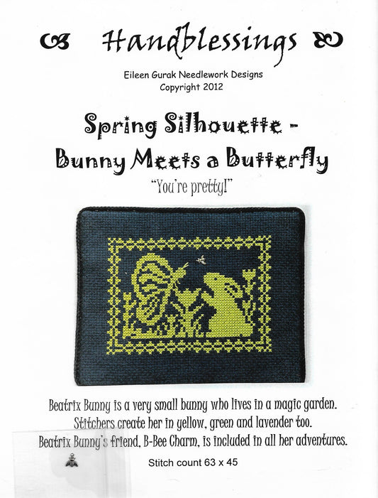 Handblessings Bunny Meets Butterfly  Spring Silhouette series cross stitch pattern