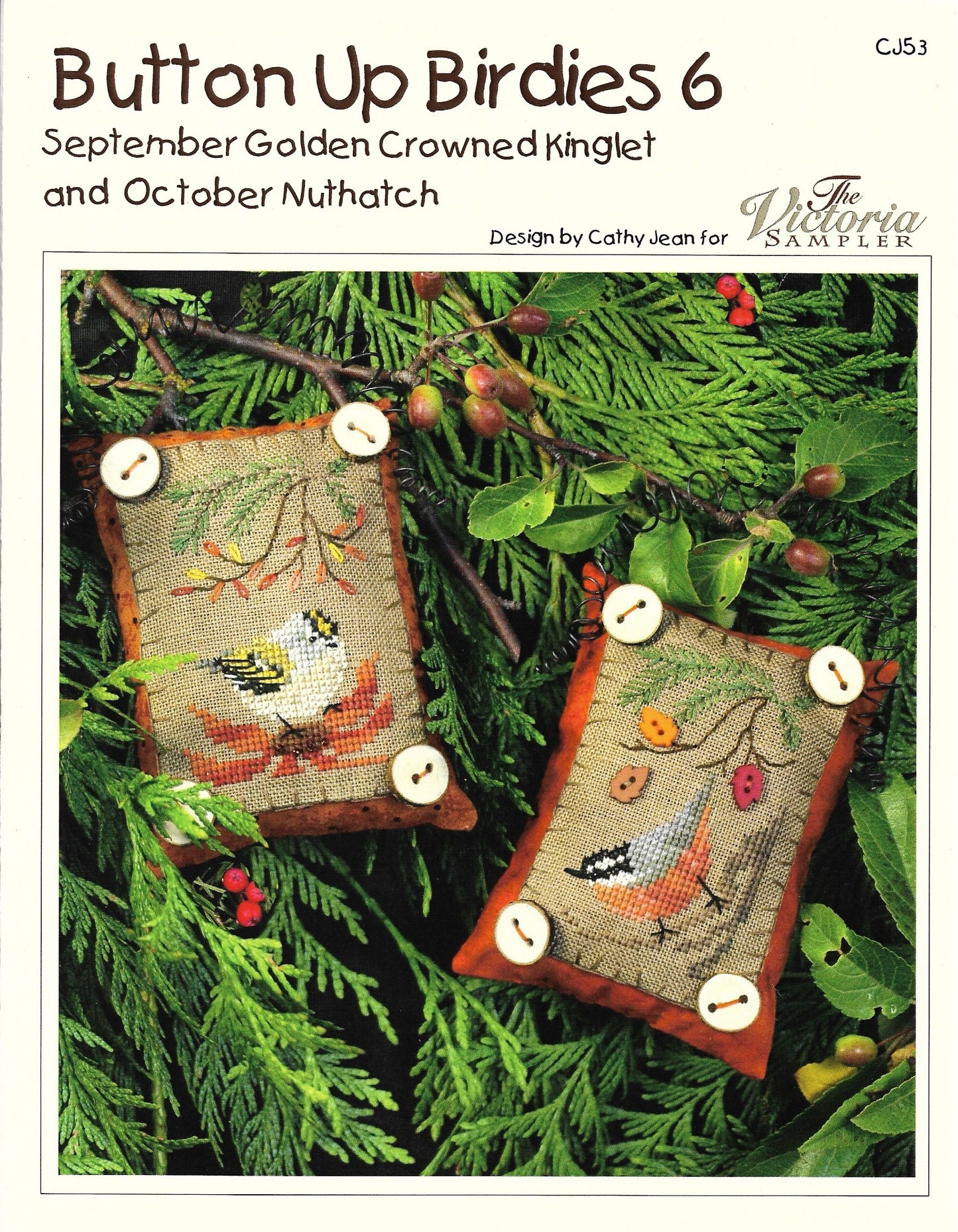 Victoria Sampler Buttun Up Birdies 6 CJ53 christmas ornament cross stitch pattern