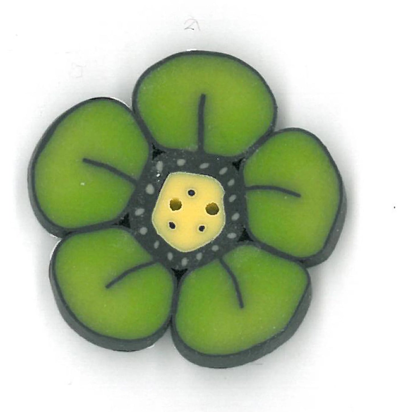 Just Another Button Company Lime Wildflower, CB1000 clay flat handmade 2-hole button