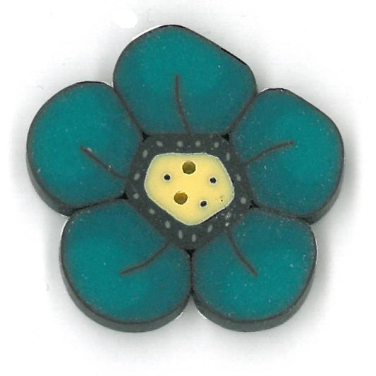 Just Another Button Company Teal Wildflower, CB1002 clay handmade 2-hole button
