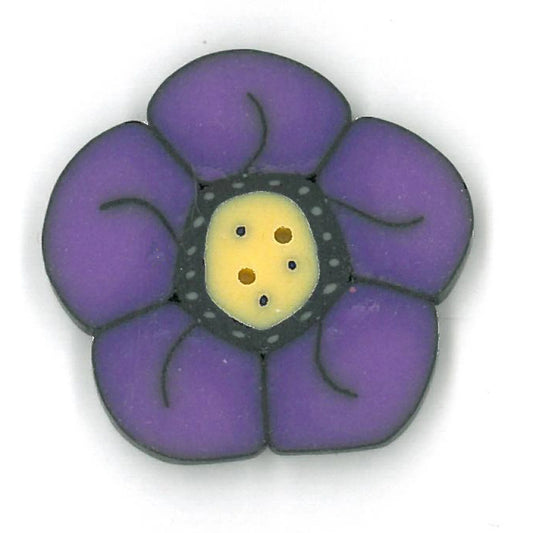 Just Another Button Company Violet Wildflower, CB1005 clay handmade 2-hole button