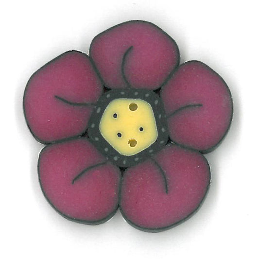 Just Another Button Company Raspberry Wildflower, CB1006 clay handmade 2-hole button