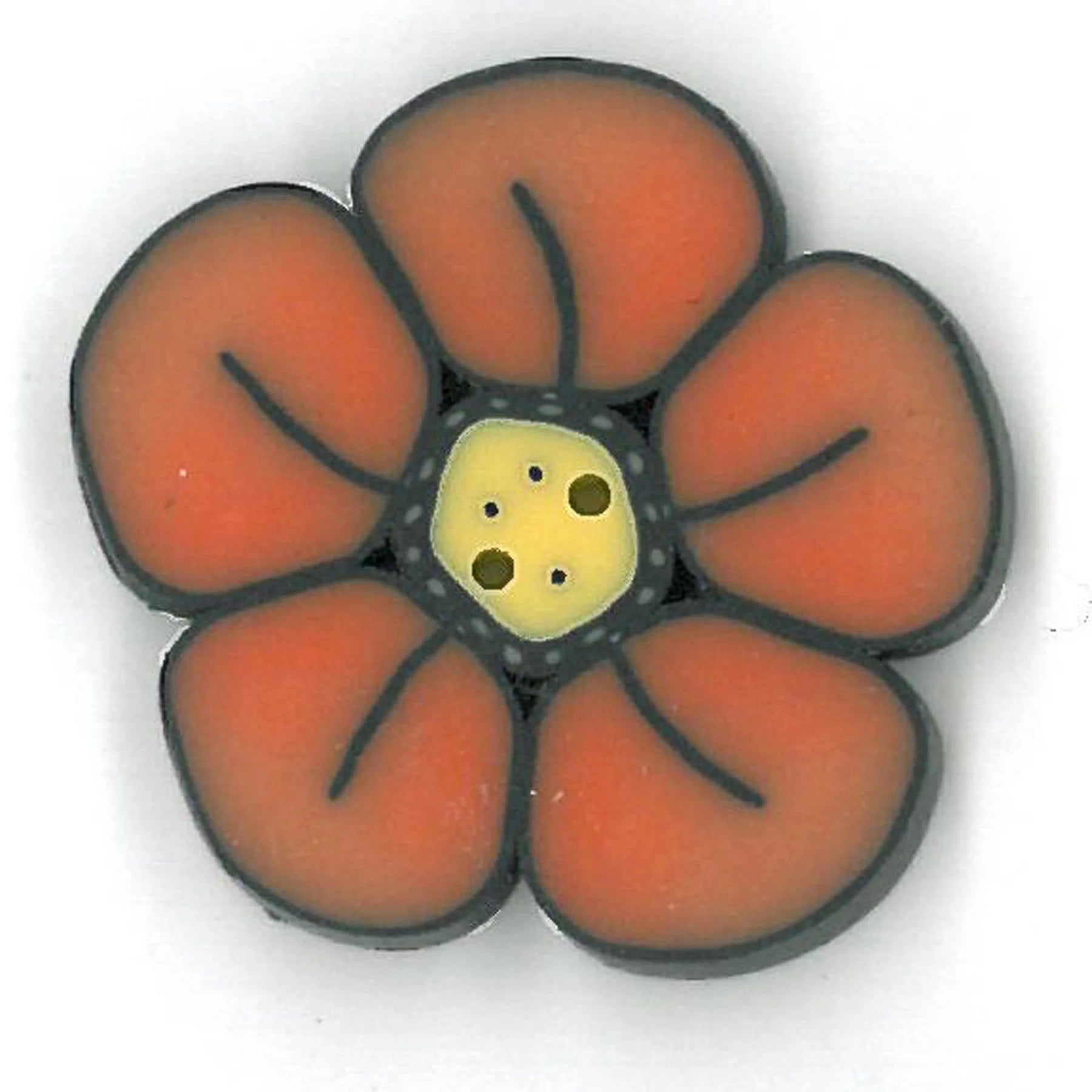 Just Another Button Company Orange Wildflower, CB1009 clay handmade 2-hole flat button