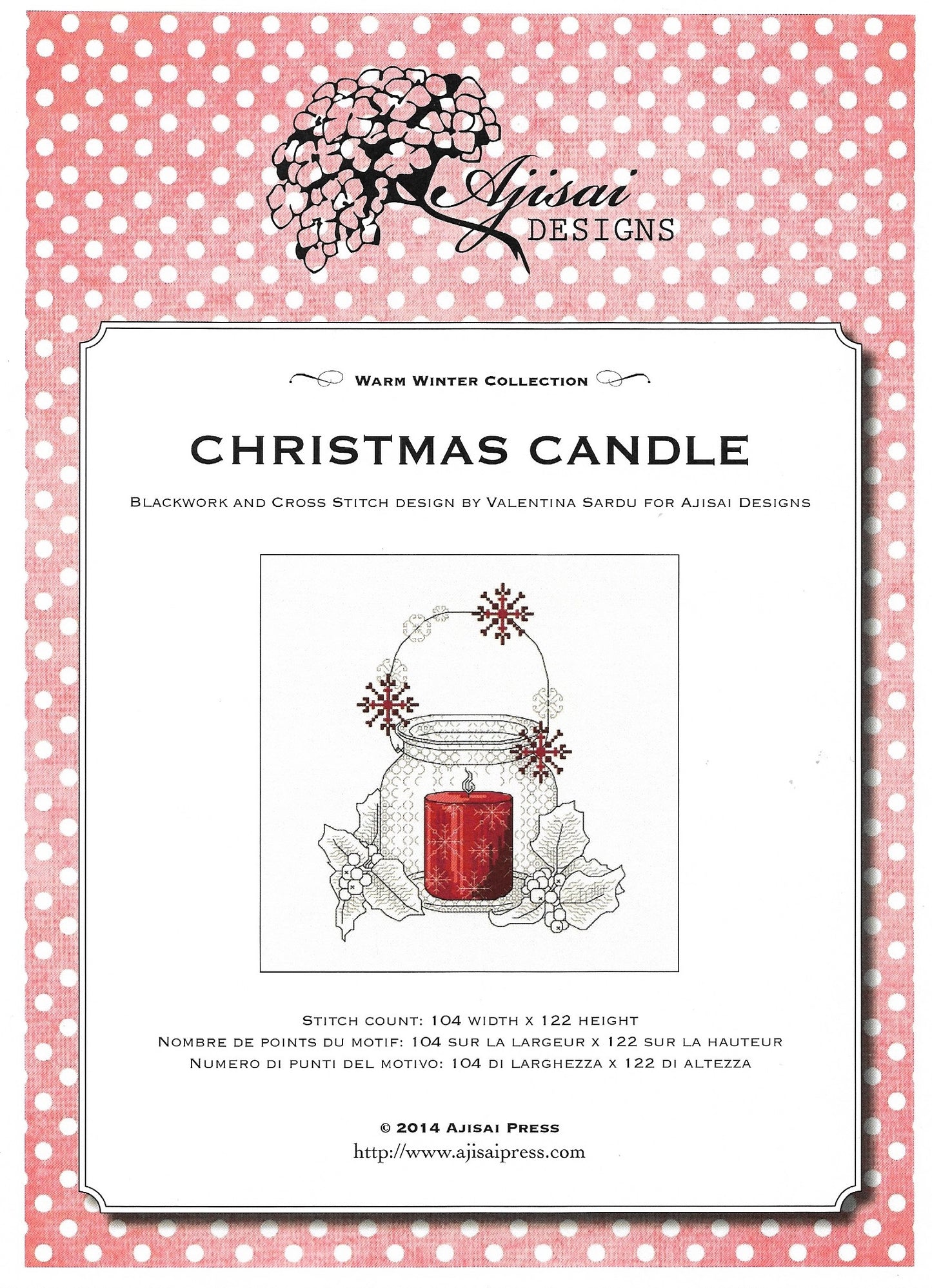 Ajisai Press Christmas Candle cross stutch pattern